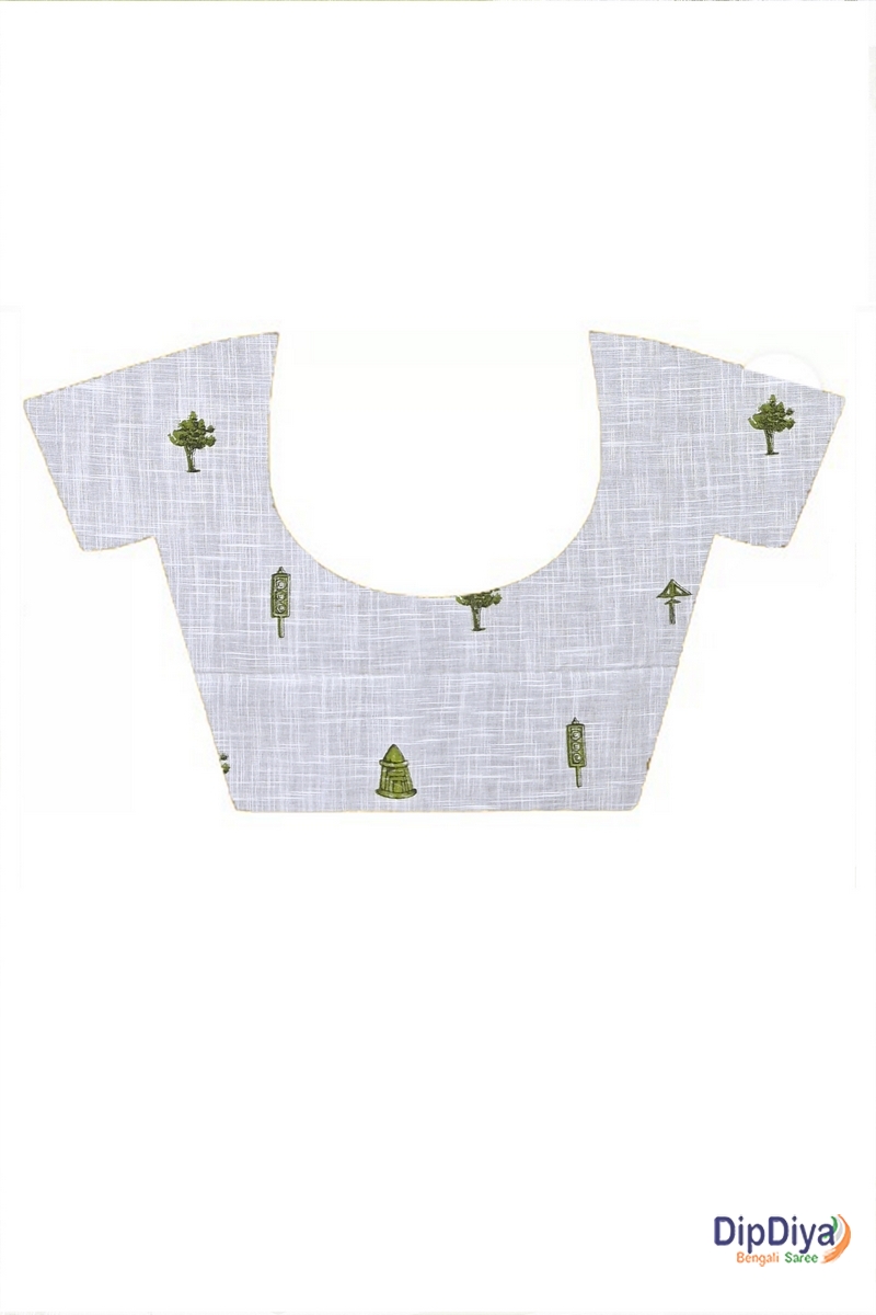 White Green Pure Cotton Soher Printed Handloom Saree (609)